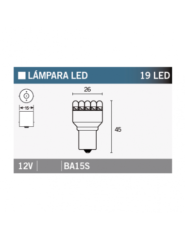 Caja de 10 lámparas 19LED BA15S. BA15S. 8430525146471