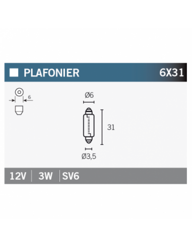 Caja de 10 lámparas SV6. SV6-12VX3W. 8430525146297