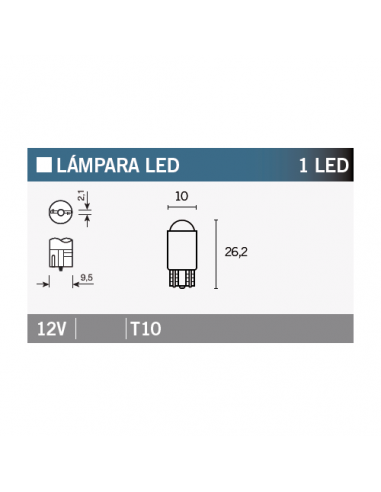 Caja de 10 lámparas 1LED T10. T10-12V-White. 8430525146501