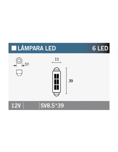 Caja de 10 lámparas 6LED SV8.5*39. SV8.5*39-12V-White. 8430525146563