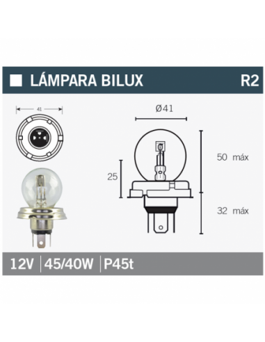 LAMPARA BILUX 12V45-40W. R2.