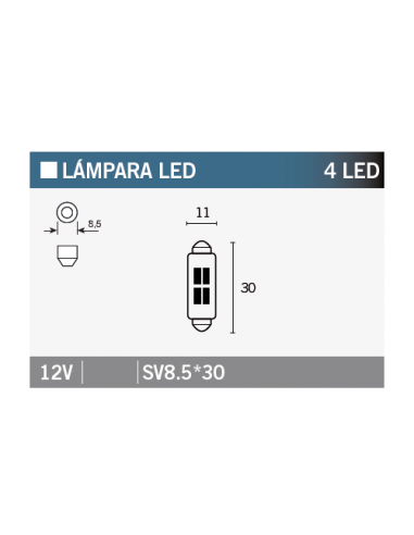 Caja de 10 lámparas 4LED SV8.5*30. SV8.5*30-12V-White. 8430525146556